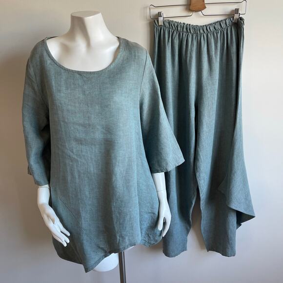 Bryn Walker 2 Piece 100%Linen Set Asymmetric Tunic &  Pants Size Small - Picture 1 of 16